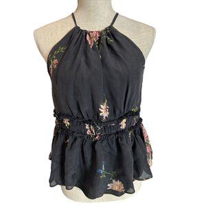 Joie Whimsical Floral Halter Top With Playful Bird Accents XS